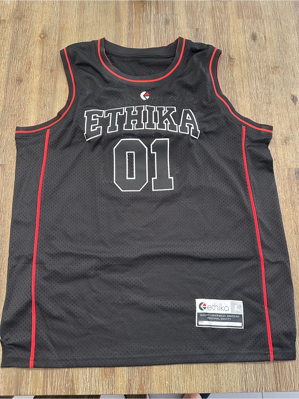 ethika Black Basketball Jersey with Red Trim and White Accents